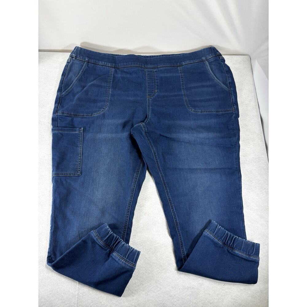 D&Co Denim & Company Pull On Jeggings Womens 1X Petite Blue Stretch Cargo Jogger